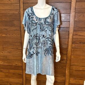 Elegant Floral Blue Tunic Dress